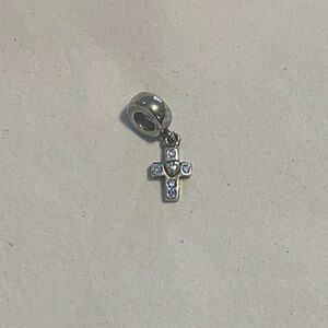Silver cross Pandora charm with light blue stones ❤️